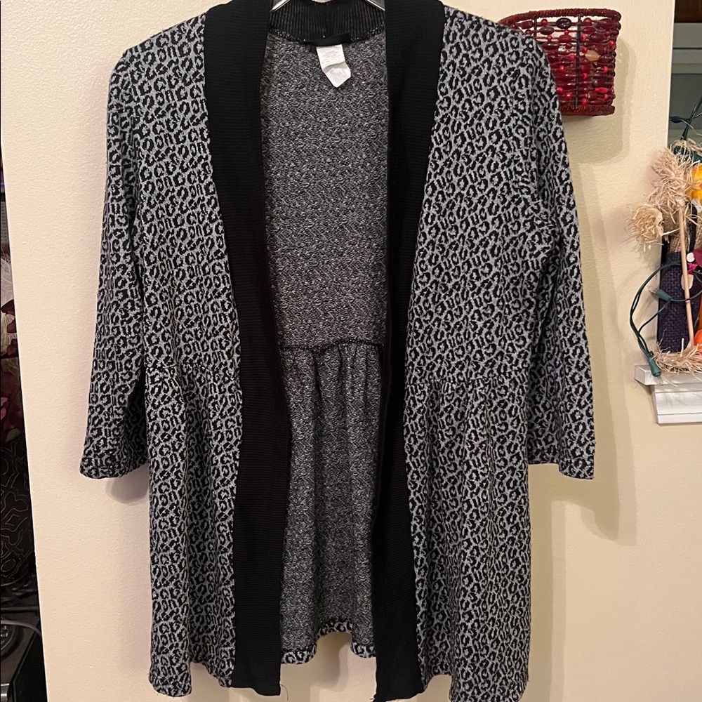 Black and white leopard print jacket-light sweater cardigan open front XL